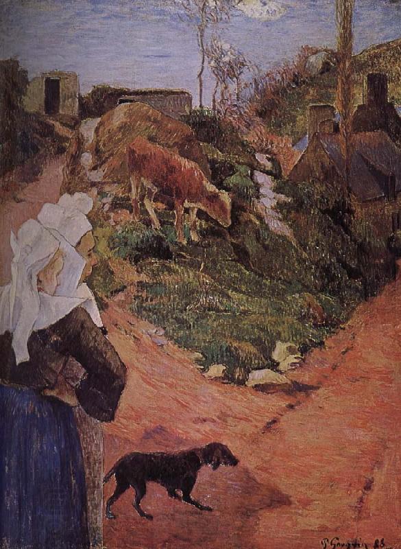 Paul Gauguin Brittany woman with calf oil painting picture